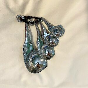 *EUC* GANZ Elephant Measuring Spoon Set -4 piece set -Silver Tone -Ornate Design